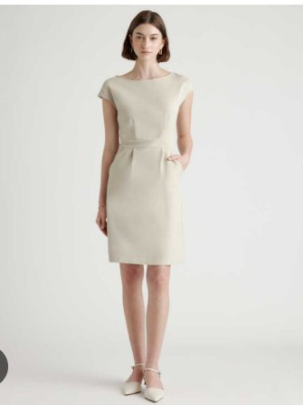 Quince Ultra-Stretch Ponte Cap Sleeve Dress Sand Tan Size M EUC